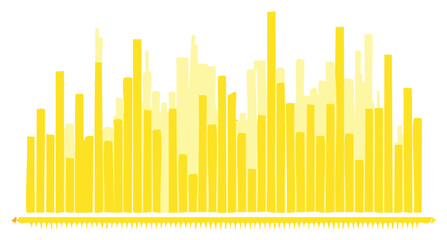 Dynamic yellow bar chart visualization representing digital data growth and sound frequency levels