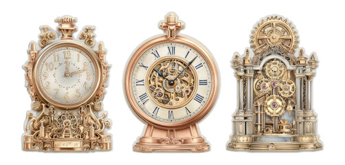 Vintage Steampunk Clocks with Intricate Gears and Elegant Design Elements