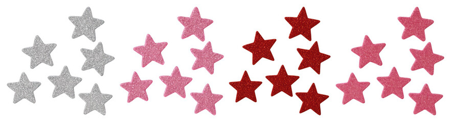 Obraz premium PNG Colorful star-shaped decorative patches, element set on transparent background
