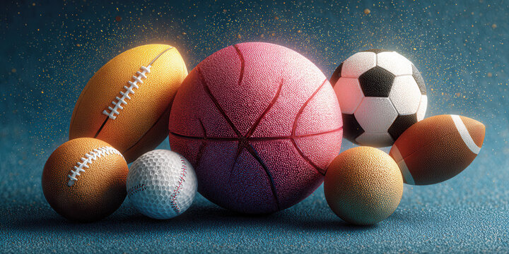 Vibrant collection of sports balls for dynamic team spirit and active lifestyle promotions, a winning design - Powered by Adobe