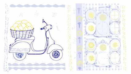 Fototapeta premium Charming scooter delivers fresh lemons and vibrant citrus slices, perfect for summer refreshment themes.