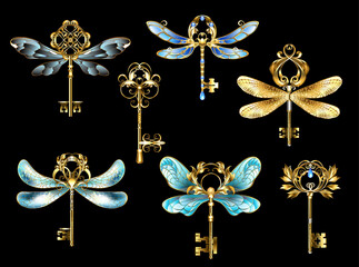 Antique keys with wings