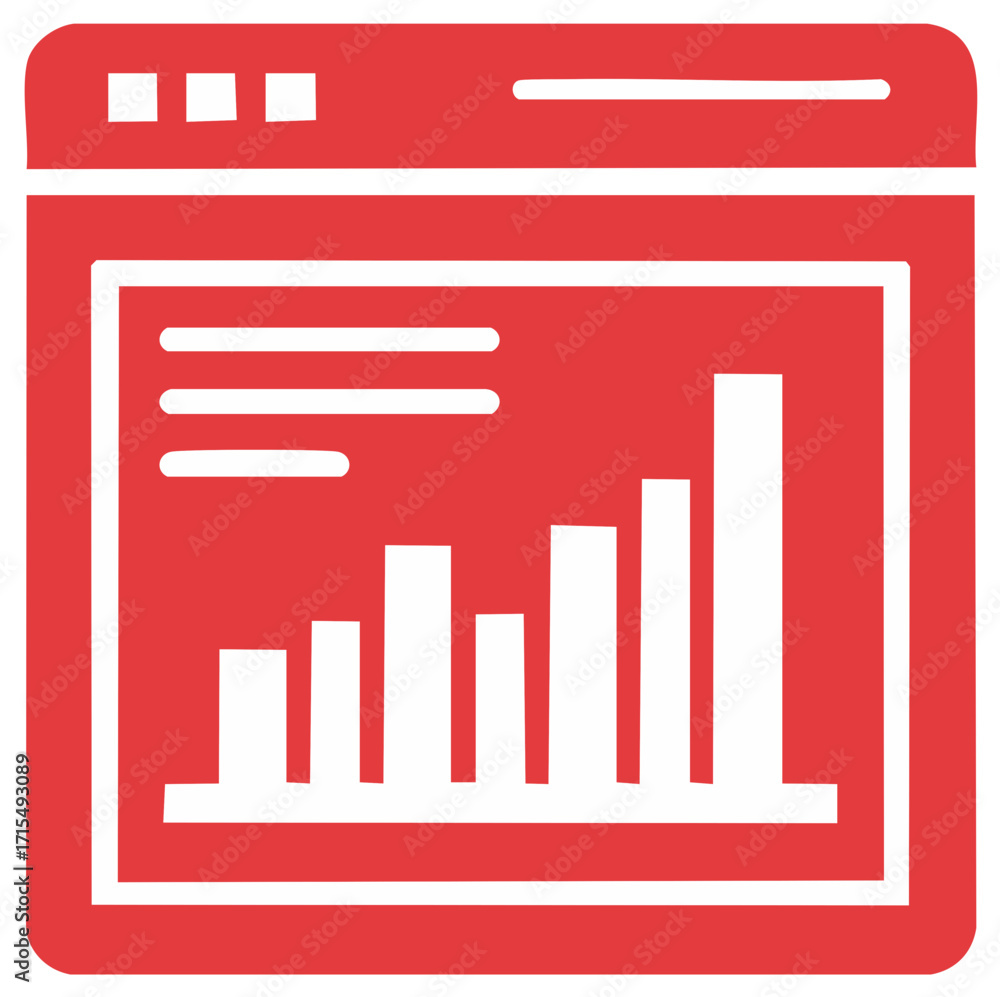 Poster webpage statistics icon: red and white visualization of data analysis.