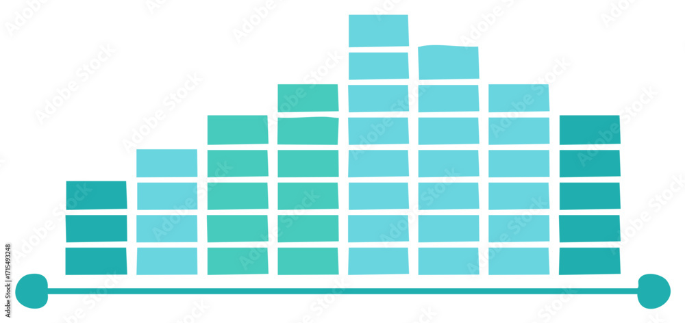 Poster growing bar chart with block elements depicting steady progress in teal and aqua hues