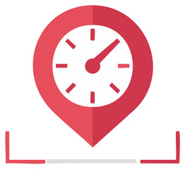 Clock inside location pin marker graphic depicting appointment time and scheduling concept