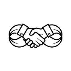 Black & White Infinity Handshake Vector Icon &ndash; Business Partnership Symbol
