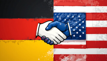 Symbolic representation of a handshake between Germany and the United States, signifying cooperation.