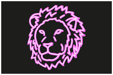 Lion Head With Neon Line Art Style