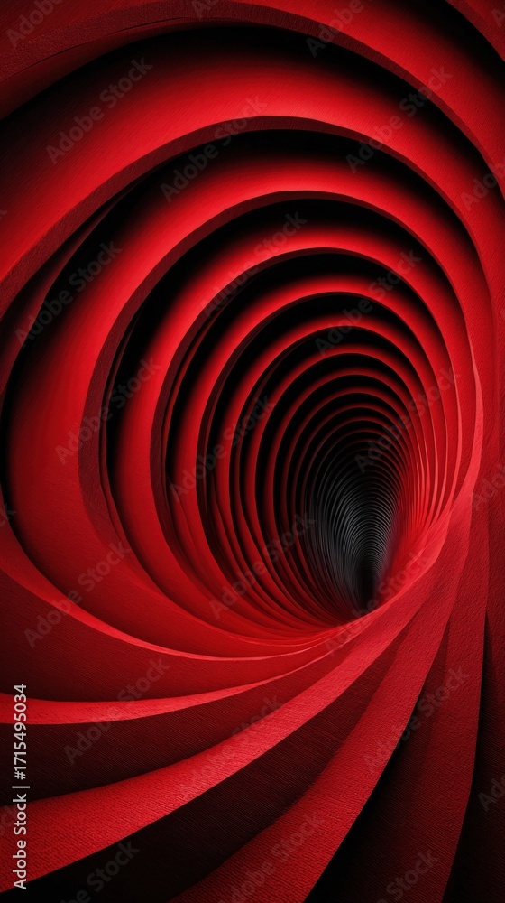 Poster abstract red spiral tunnel with concentric s creating a hypnotic tunnel effect in a vivid red and bl