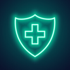 Obraz premium glowing neon medic healthcare shield background design
