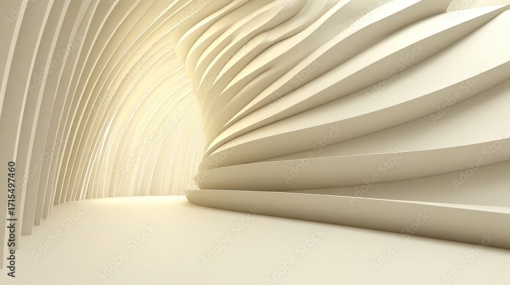 Poster modern abstract architectural interior with flowing curved white walls creating a futuristic minimal