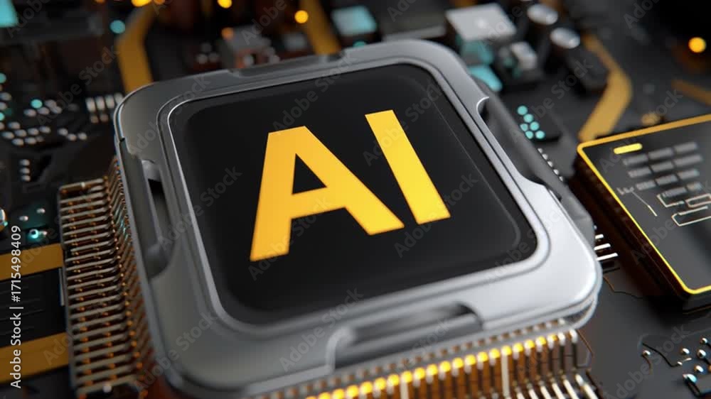 Poster ai core: a close-up shot of a computer's central processing unit (cpu) featuring the ai symbol, symb