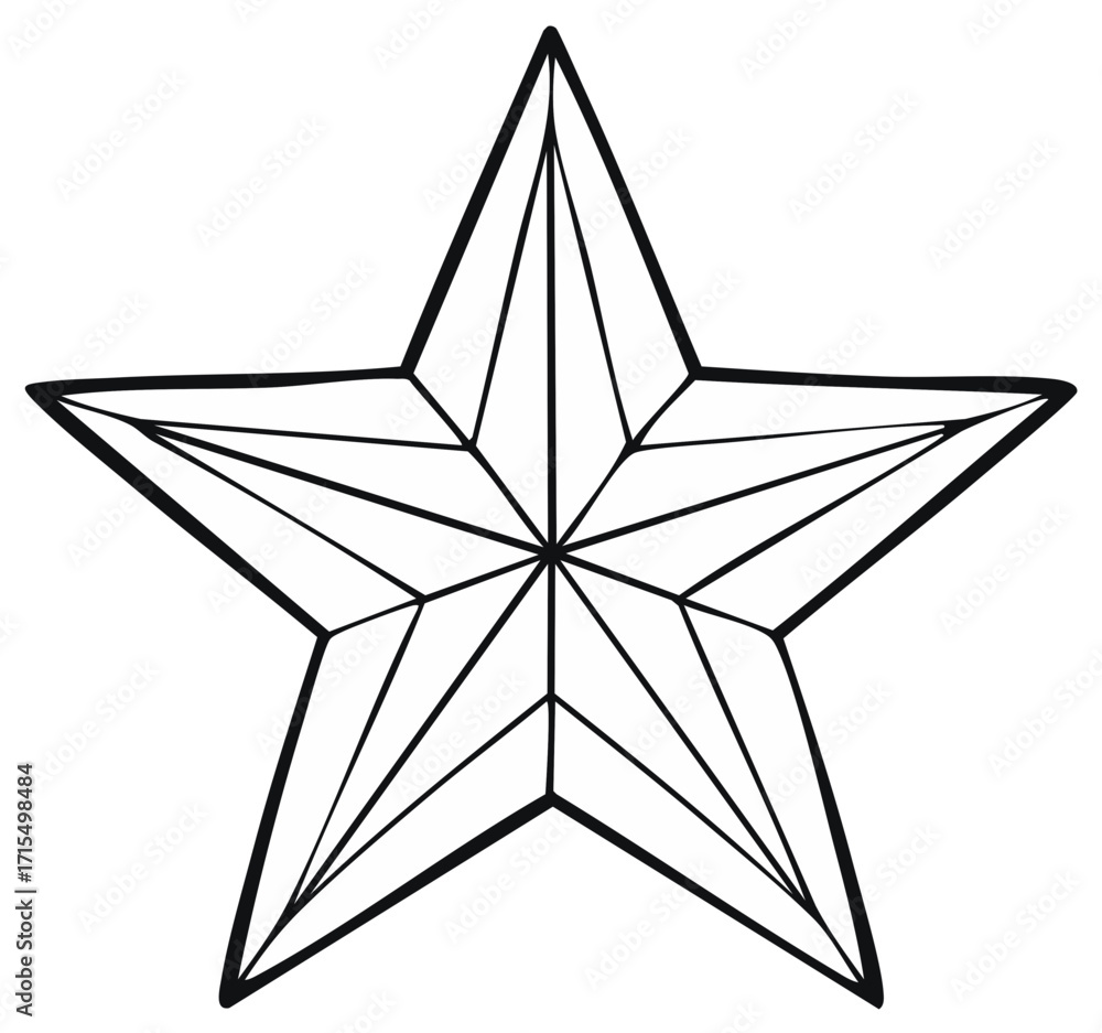 Poster geometric five point star outline drawing isolated on white background with sharp points