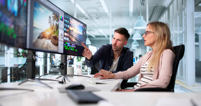 Video Editor Designing Web Ads In Collaboration