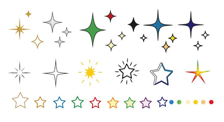 Hand-Drawn Sparkle Stars, Glowing Icons in Different Shapes – Vector Illustration