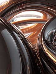 Abstract flowing metallic surfaces with swirling copper and silver tones, fluid shiny waves and smooth curves in high resolution imagery
