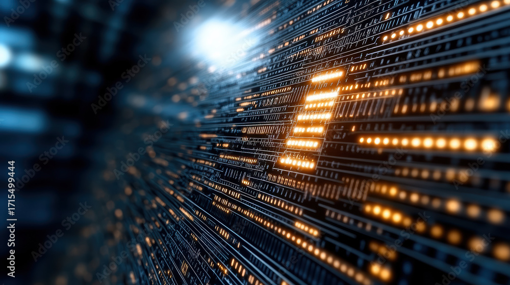 Poster digital numbers glowing in futuristic environment, showcasing technology and data flow