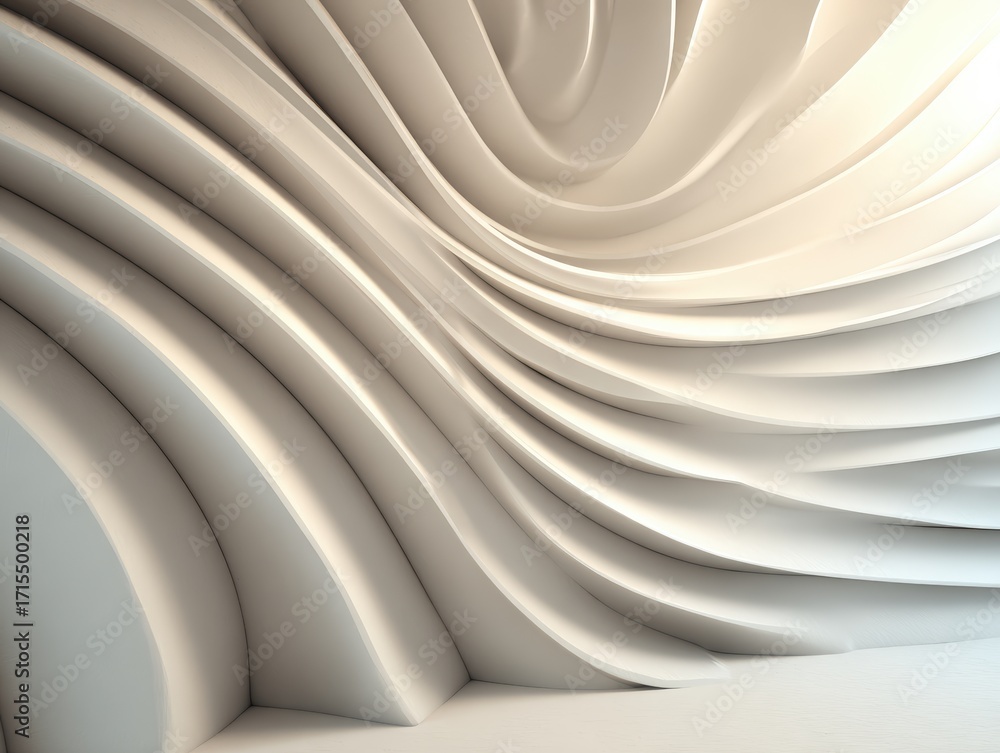 Poster abstract architectural design featu flowing smooth curves and layered cream-colored surfaces with el