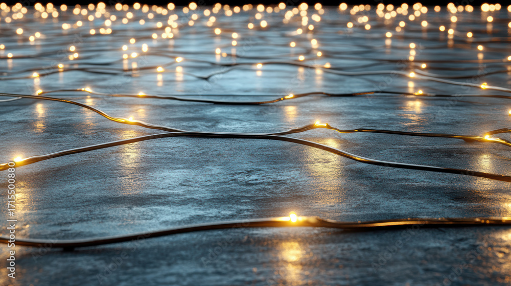 Poster glowing lights illuminate textured surface, creating warm and inviting atmosphere
