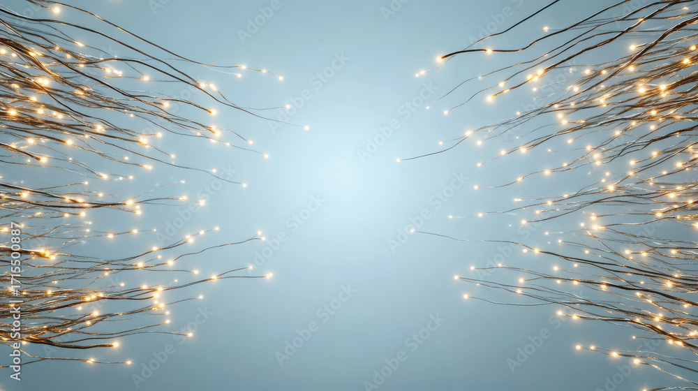 Poster glowing lights create magical atmosphere with delicate strands illuminating space