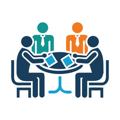 Diverse business team collaborating strategizing discussing ideas around oval table meeting