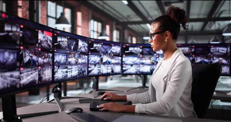 Security Operator Uses CCTV Cameras To Monitor Footage