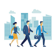 Obraz premium Diverse business professionals walking together in a modern cityscape