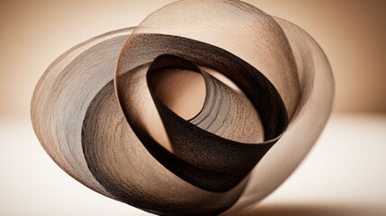 Abstract modern sculpture made of smooth curved wood with warm beige tones and flowing organic shapes for artistic wall decoration