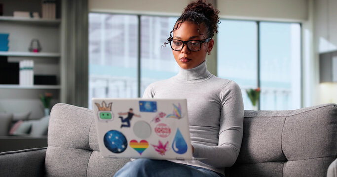 Talented African-American Woman Working Remotely As Graphic Designer