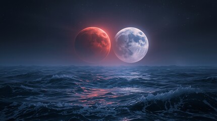 Lunar Eclipse over Ocean A Celestial Spectacle