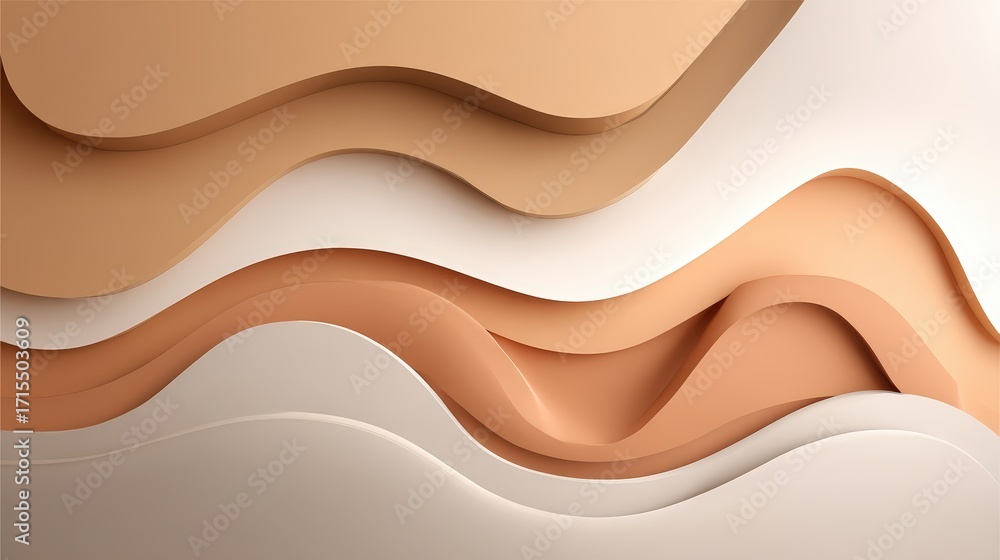 Poster abstract layered paper art with smooth curves in neutral beige tones creating a modern minimalistic 