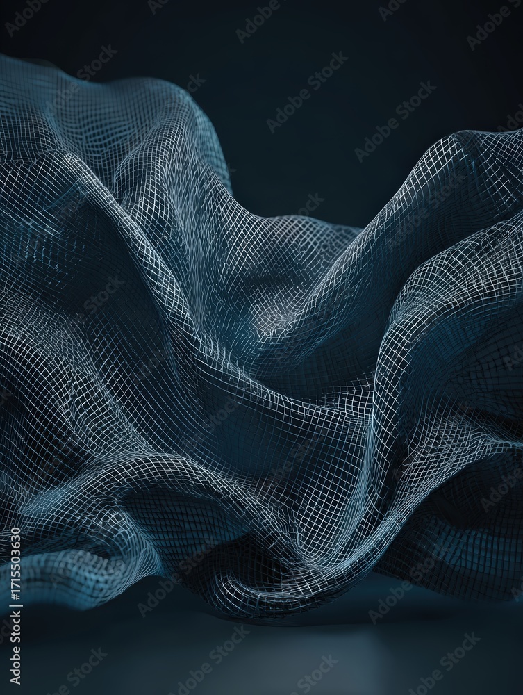 Aufkleber abstract digital mesh fabric with futuristic flowing contours and interconnected grid pattern in coo