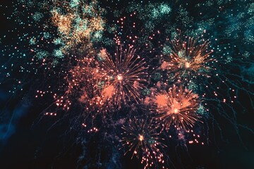 Colorful fireworks exploding in the night sky, creating vibrant patterns of light and sparks.