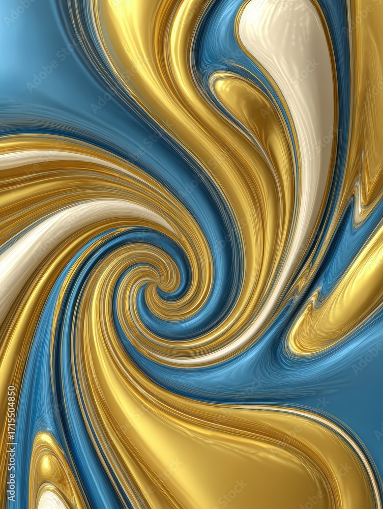 Poster vibrant swirling marble pattern with gold blue and cream colors creating an abstract illusion design