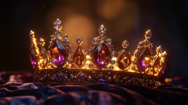 Majestic Golden Crown with Sparkling Jewels on Dark Velvet