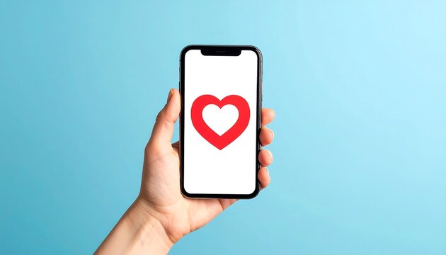Smartphone displaying a heart icon social media like - Powered by Adobe