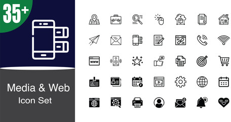 Diverse media and web icon set for digital applications and services collection