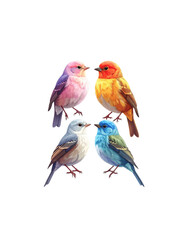Fototapeta premium A bright red male cardinal perches on a branch, his colorful feathers and beak standing out against a white background
