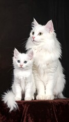 White cats, mother and kitten