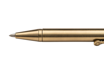 A gold pen with a black tip