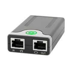Obraz premium Electronic device with Ethernet ports labeled IN and OUT isolated PNG with Transparent Background