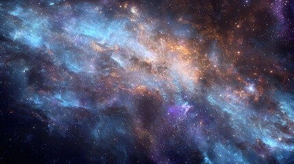 Naklejka premium A stunning view of a colorful nebula in outer space, featuring vibrant hues of purple, pink, and orange with scattered stars