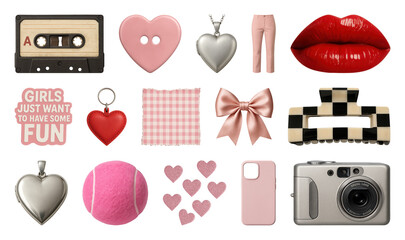 Naklejka premium PNG Retro playful pink aesthetic collection, element set on transparent background