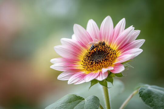 .Bees on a Pink Flower - Powered by Adobe