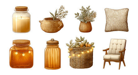 Cozy Home Decor Elements with Candles, Vases, and Natural Textures in Soft Tones