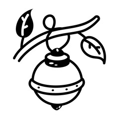 A hand drawn style icon depicting christmas bauble