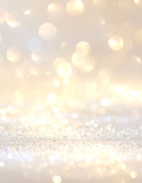 Delicate, soft-toned background showcases shimmering golden light bokeh and subtle glitter.