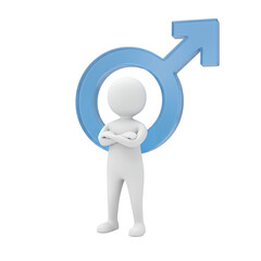3D Rendered Character Stands Confidently by the Male Gender Symbol isolated on transparent cutout background, cut out, png