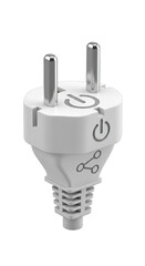Obraz premium White electrical plug with power button and sharing icon