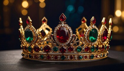 An Intricate and Luxurious Golden Crown Adorned with Jewels in a Regal Display